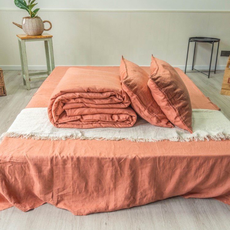 Factory Direct Sell French Linen Bed Sheet Twin Size King Size Fitted Sheet Stone Wash Flax Linen Duvet Cover Closure