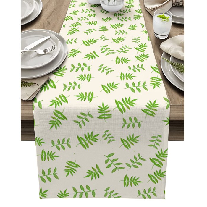 2023 Hot Custom Sublimation Digital Printed Cotton Linen Pattern Tablecloth Table Runner With Lace For Wedding Decoration