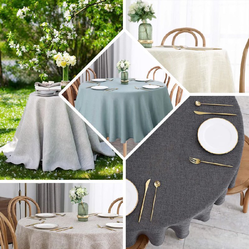 Dinning Decor Cotton Linen Wrinkle Free Anti-fading Table Cloth Round Tablecloths With Tassels