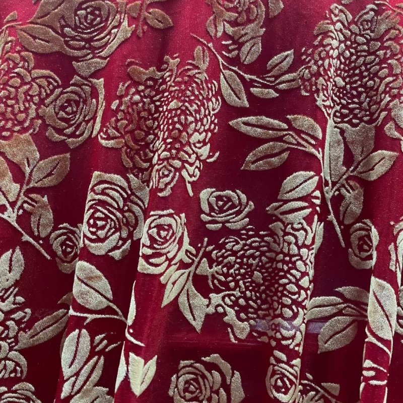 stock burnout velvet fabric big floral design skin friendly stretch velvet fabric for women dresses
