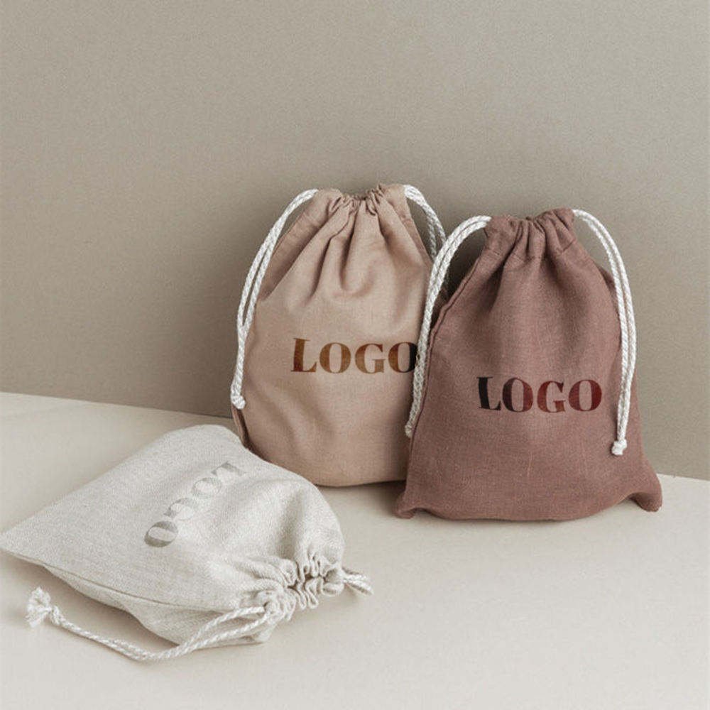 Promotion Storage Custom Logo Printed Gift Linen Jewelry Shoe Organic Canvas Cloth Fabric Cotton Small Dust Drawstring Pouch Bag