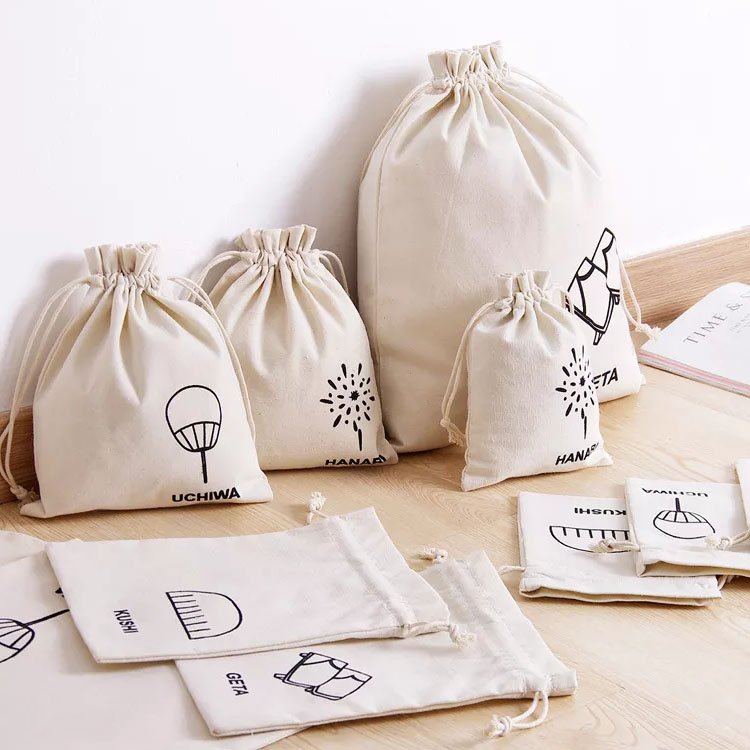 Promotion Storage Custom Logo Printed Gift Linen Jewelry Shoe Organic Canvas Cloth Fabric Cotton Small Dust Drawstring Pouch Bag