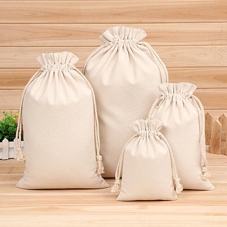Promotion Storage Custom Logo Printed Gift Linen Jewelry Shoe Organic Canvas Cloth Fabric Cotton Small Dust Drawstring Pouch Bag