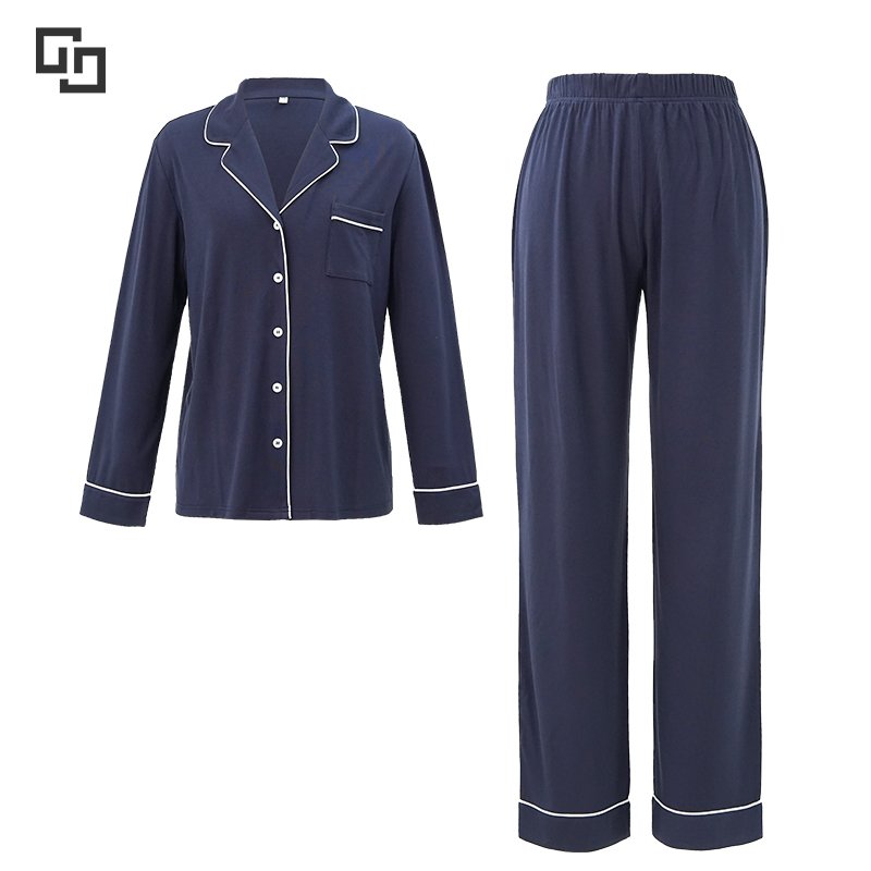 Factory Custom Logo Turn-Down Collar Women's Sleepwear Long Sleeve Pajamas for Women Set Classic Pyjamas Women Sleepwear