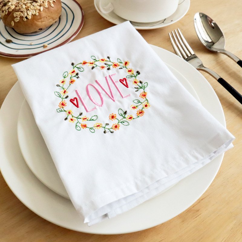 Wholesale Embroidered Kitchen Tea Towel Plate Wipe Hand Towel 100% Cotton/Linen Towel