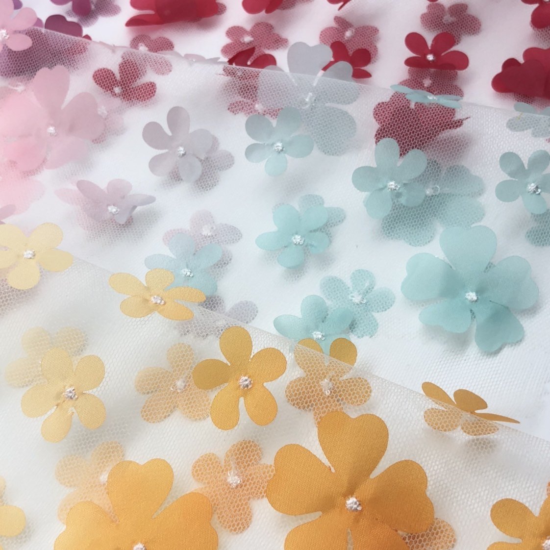 DIY girl party new color fancy floral net tulle FLOWER 100polyester 3D laser embroidery color lace mesh dress children fabric