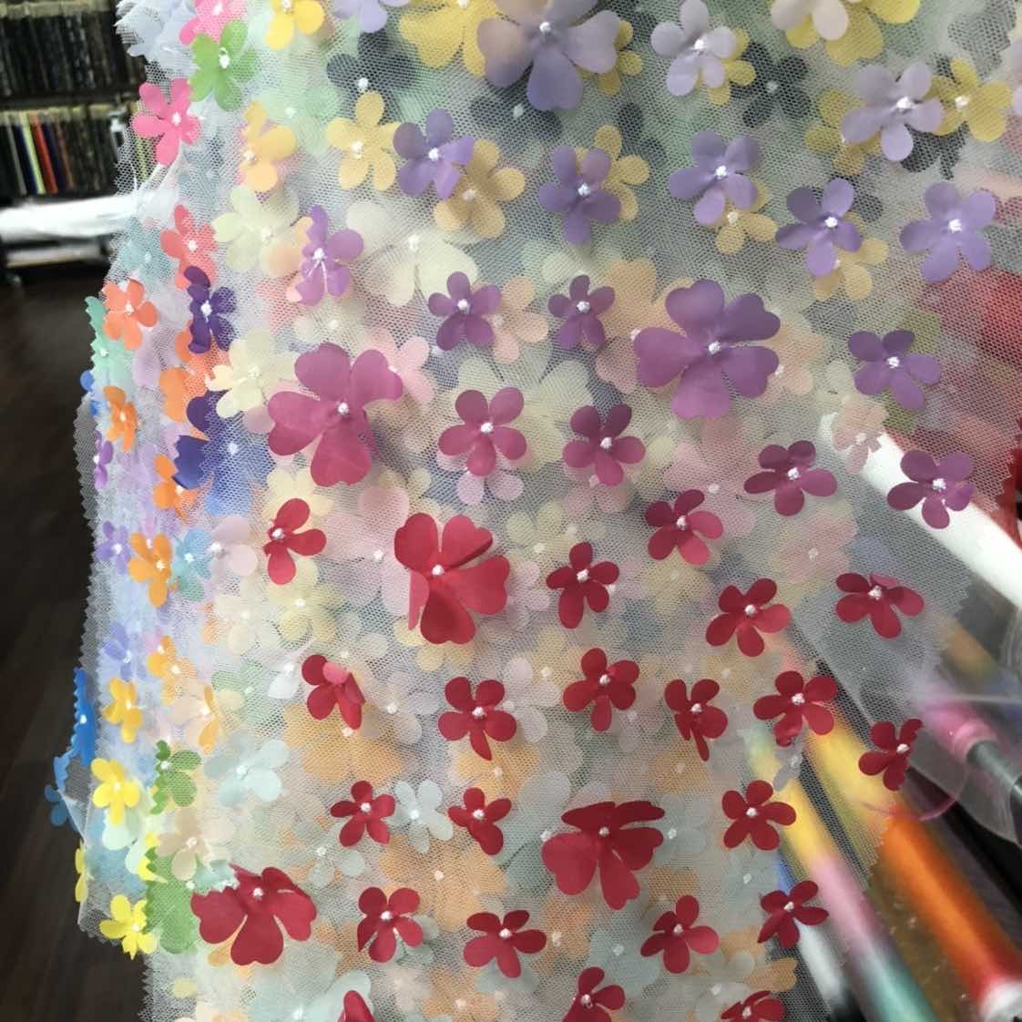 DIY girl party new color fancy floral net tulle FLOWER 100polyester 3D laser embroidery color lace mesh dress children fabric