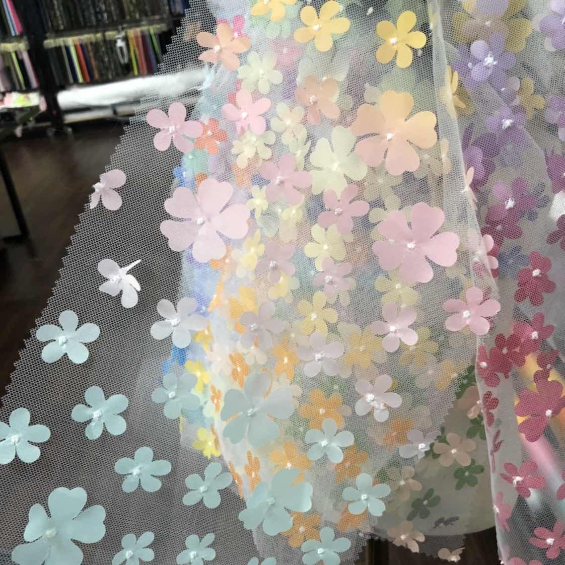 DIY girl party new color fancy floral net tulle FLOWER 100polyester 3D laser embroidery color lace mesh dress children fabric