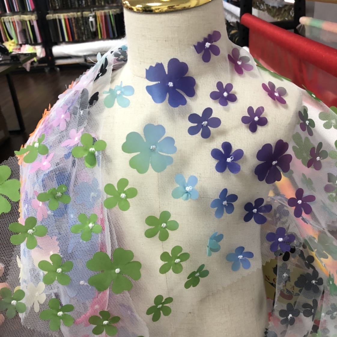 DIY girl party new color fancy floral net tulle FLOWER 100polyester 3D laser embroidery color lace mesh dress children fabric