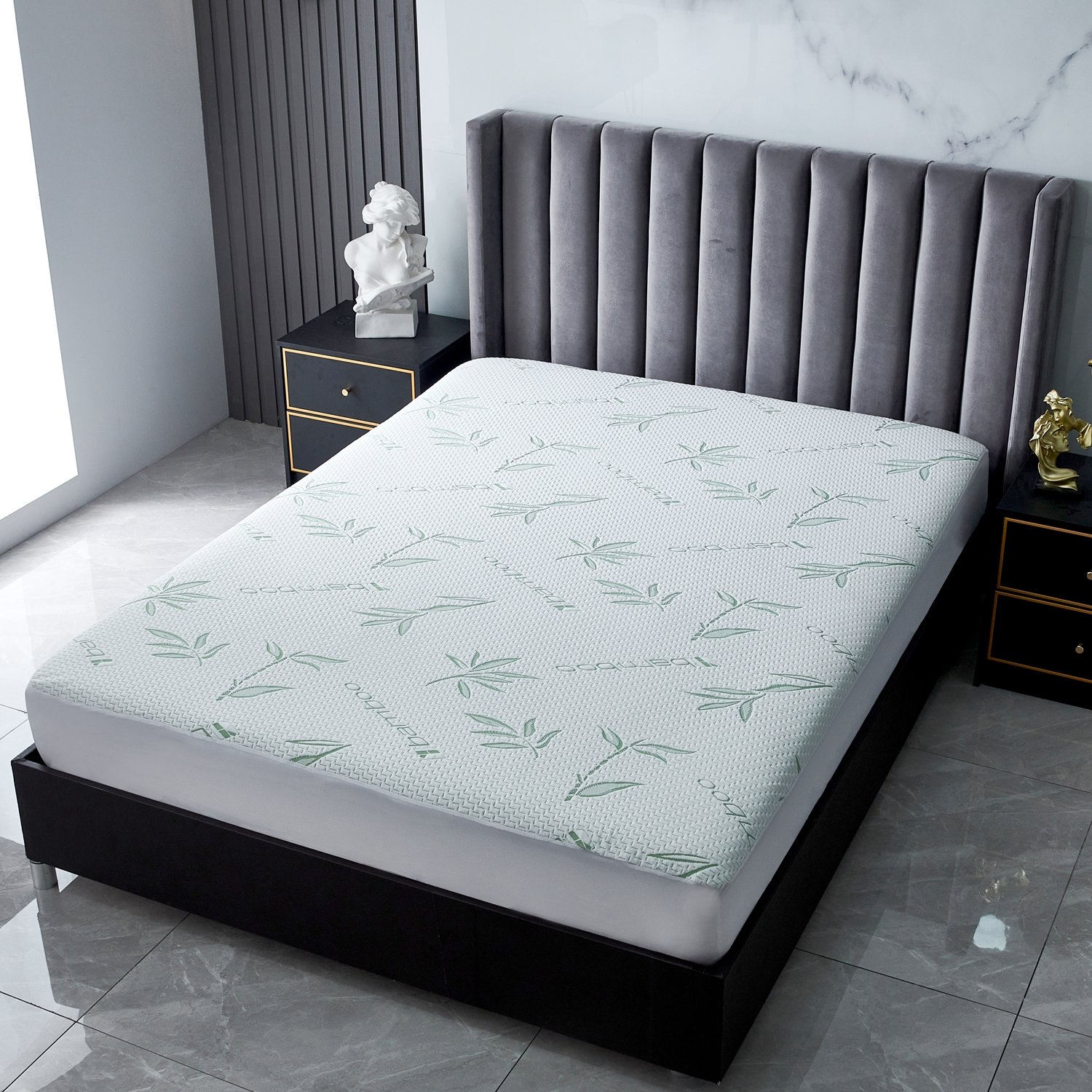 High Quality Bamboo Pattern Air Layer Waterproof Mattress Protector Adults Knitted Technique Bed Matt Most Cover Hospital