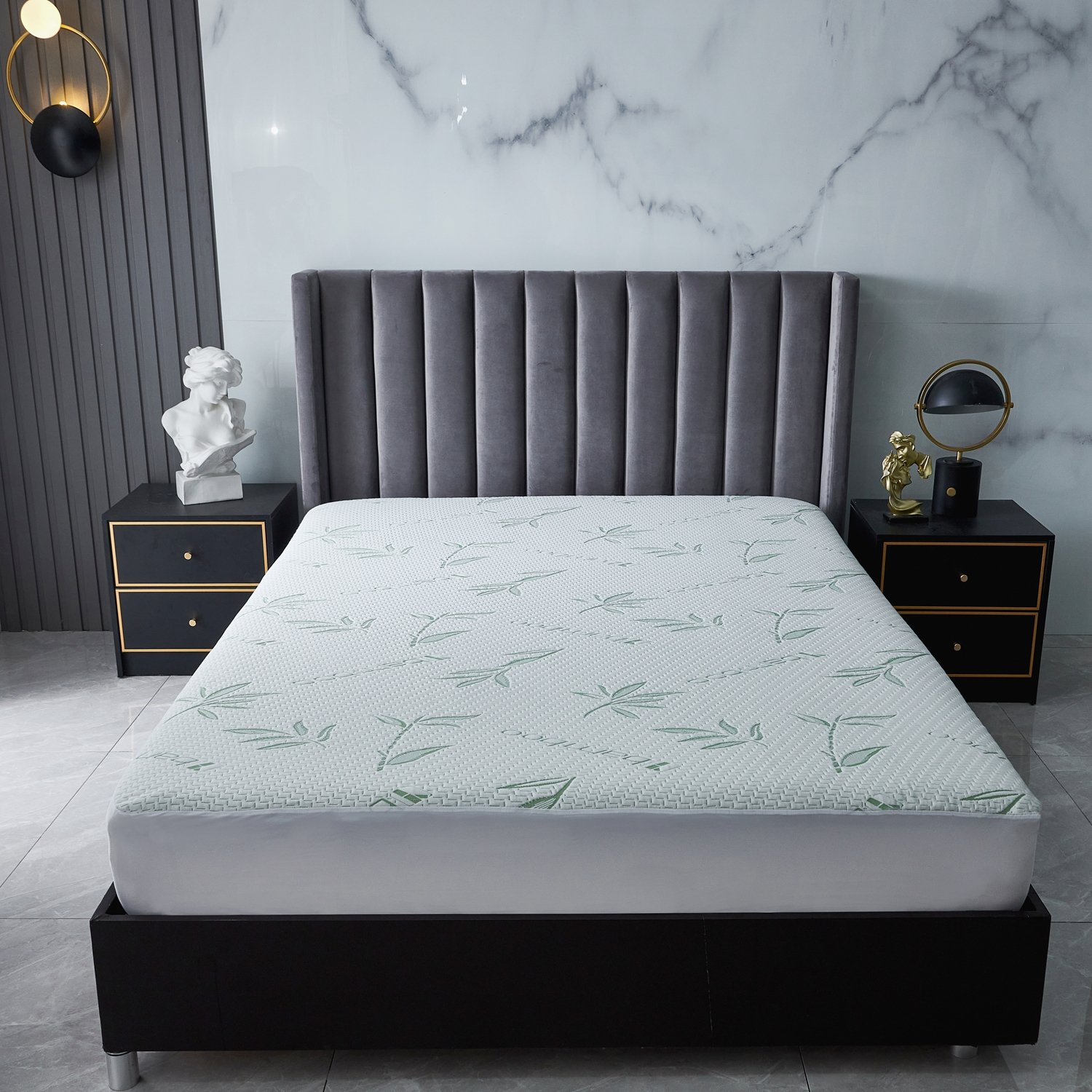High Quality Bamboo Pattern Air Layer Waterproof Mattress Protector Adults Knitted Technique Bed Matt Most Cover Hospital