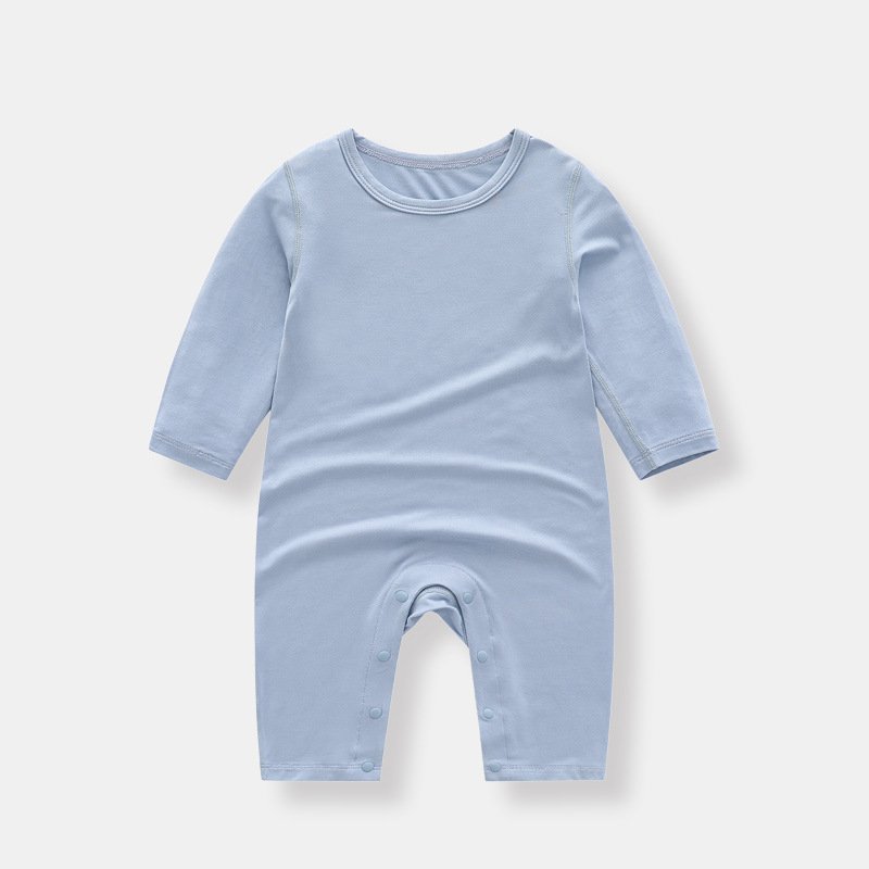 Custom Newborn Baby Solid Button Long Sleeve Knitted Bamboo Fiber Pajamas Baby Boys and Girls Clothes Baby Rompers for Summer