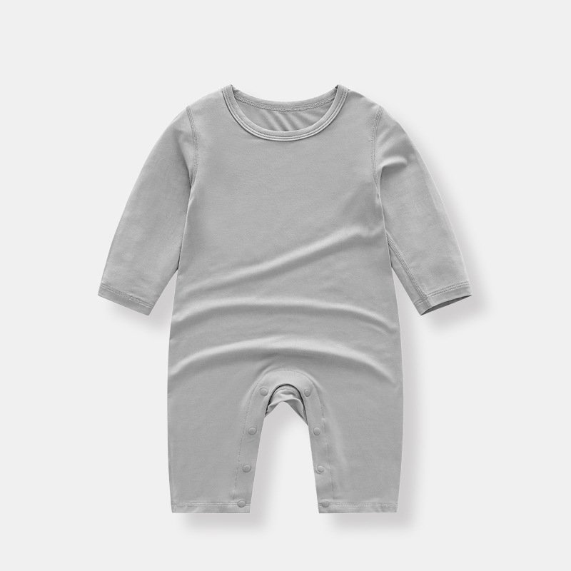 Custom Newborn Baby Solid Button Long Sleeve Knitted Bamboo Fiber Pajamas Baby Boys and Girls Clothes Baby Rompers for Summer