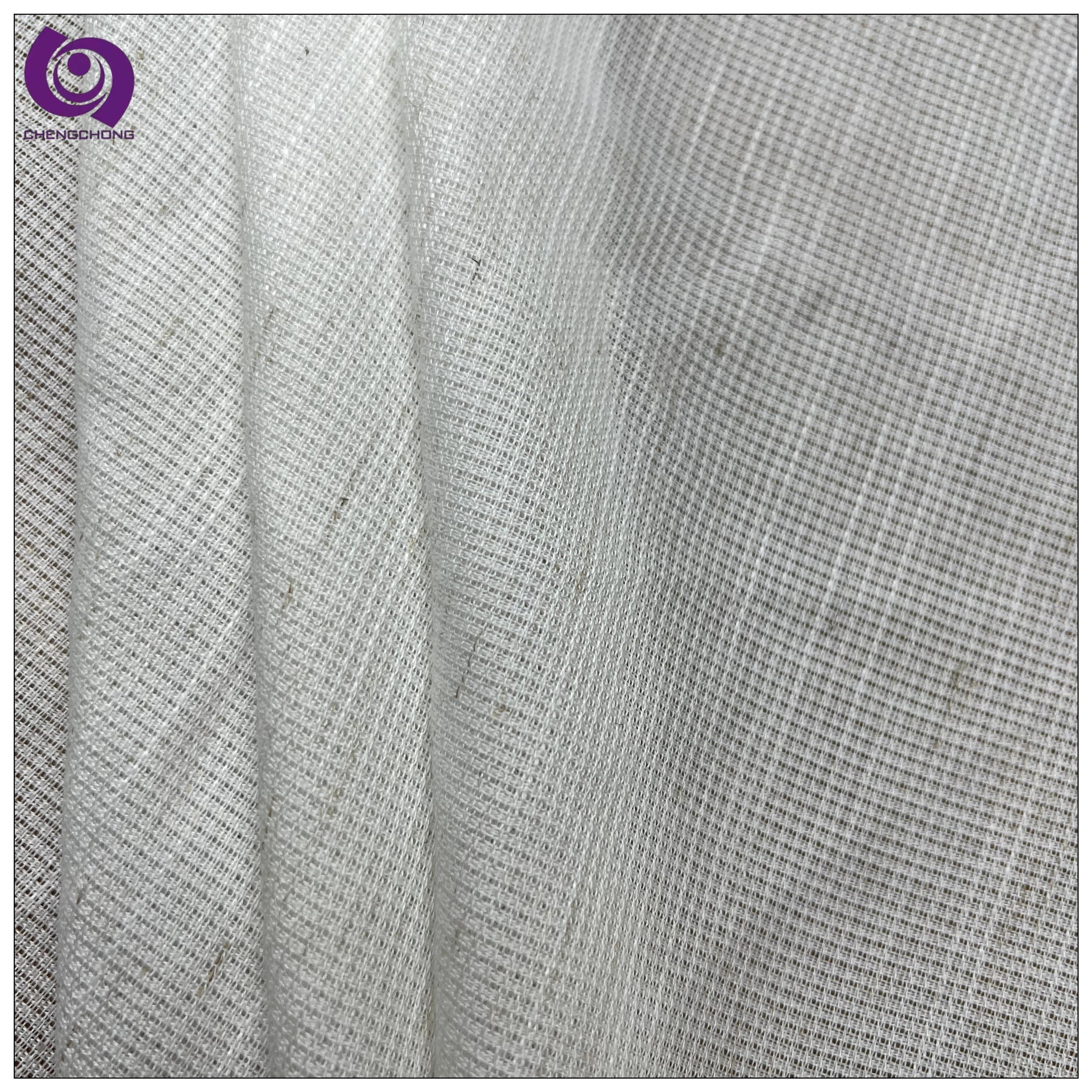 Customized ready to ship breathable plain linen look sheer curtain fabric for living room No.668-13