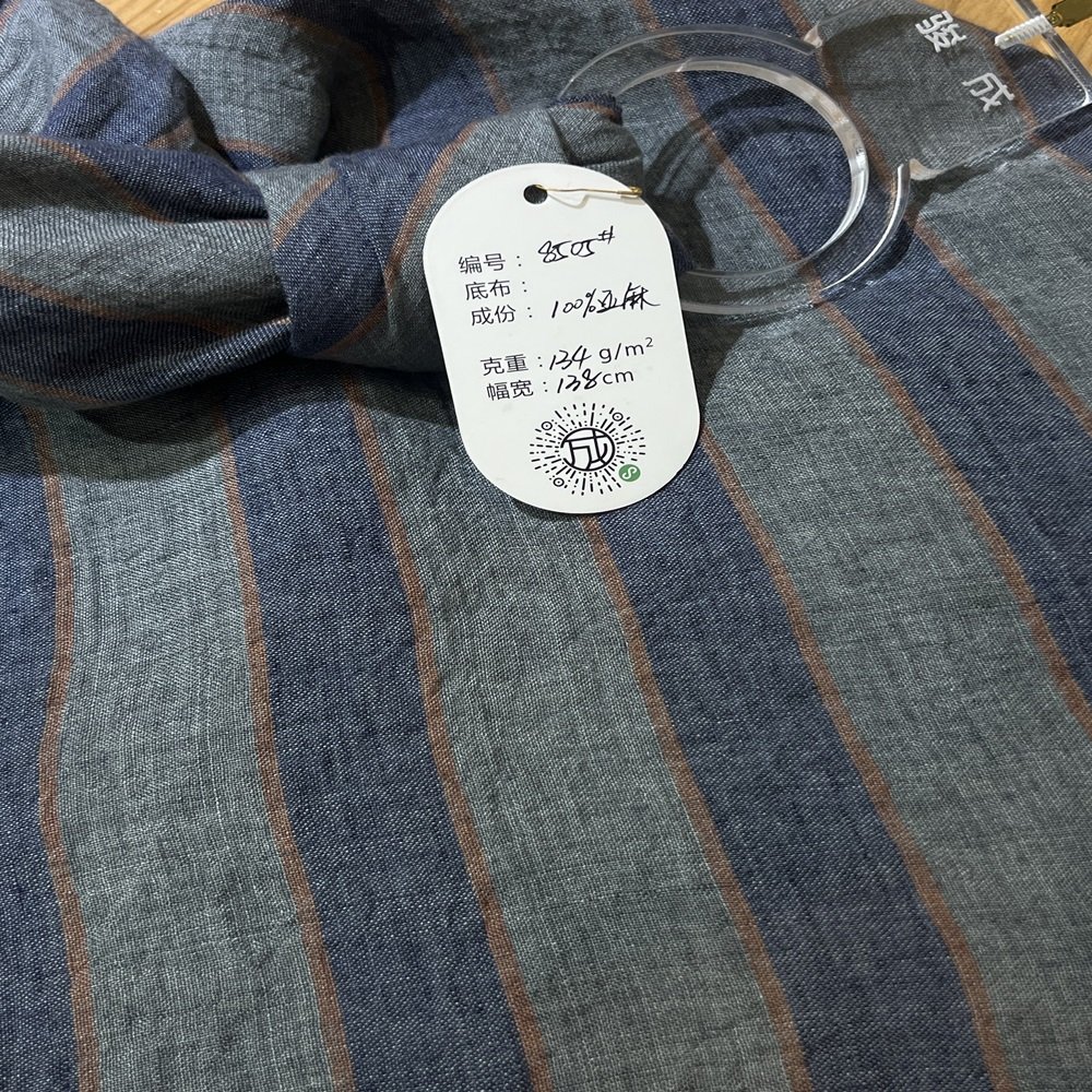 #8505 New style 100% pure linen yarn dyed stripe french linen fabric for men shirt pants sample card