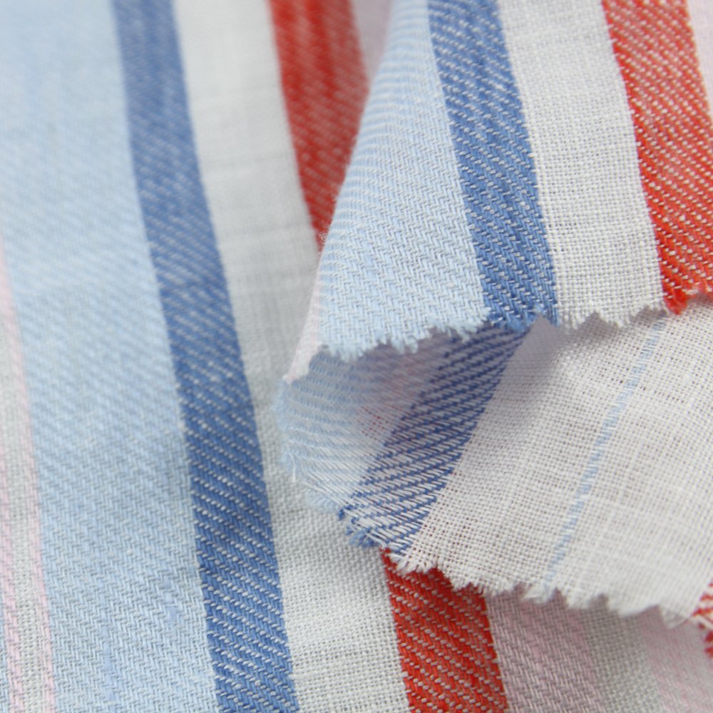 For Fashion Clothing Dress Shirt Lightweight Flax Fabric YARN Classic Pure DYE STRIPE Linen Woven Brocade Fabric YARN DYED ****