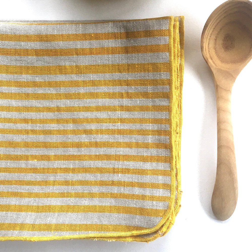 Natural pure Linen Striped napkins with embroidered edge for wedding custom LOGO French luxury Cotton Linen napkin placemat