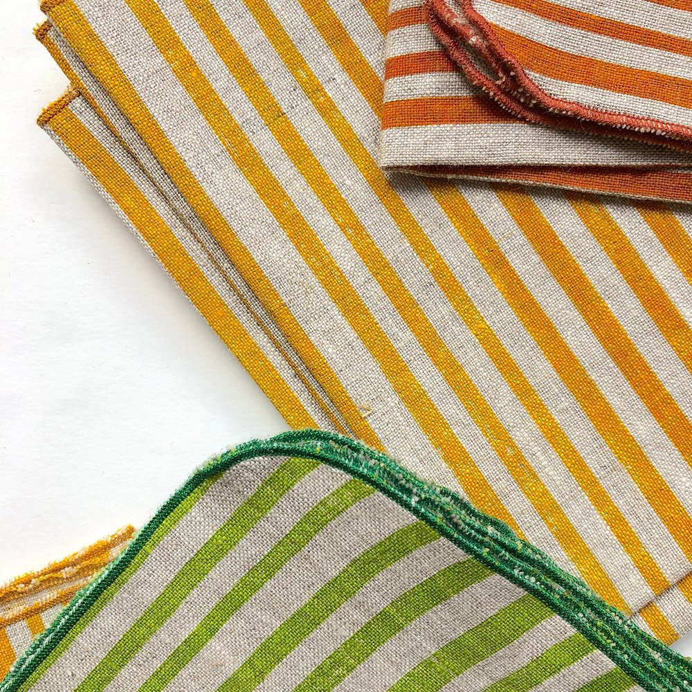 Natural pure Linen Striped napkins with embroidered edge for wedding custom LOGO French luxury Cotton Linen napkin placemat