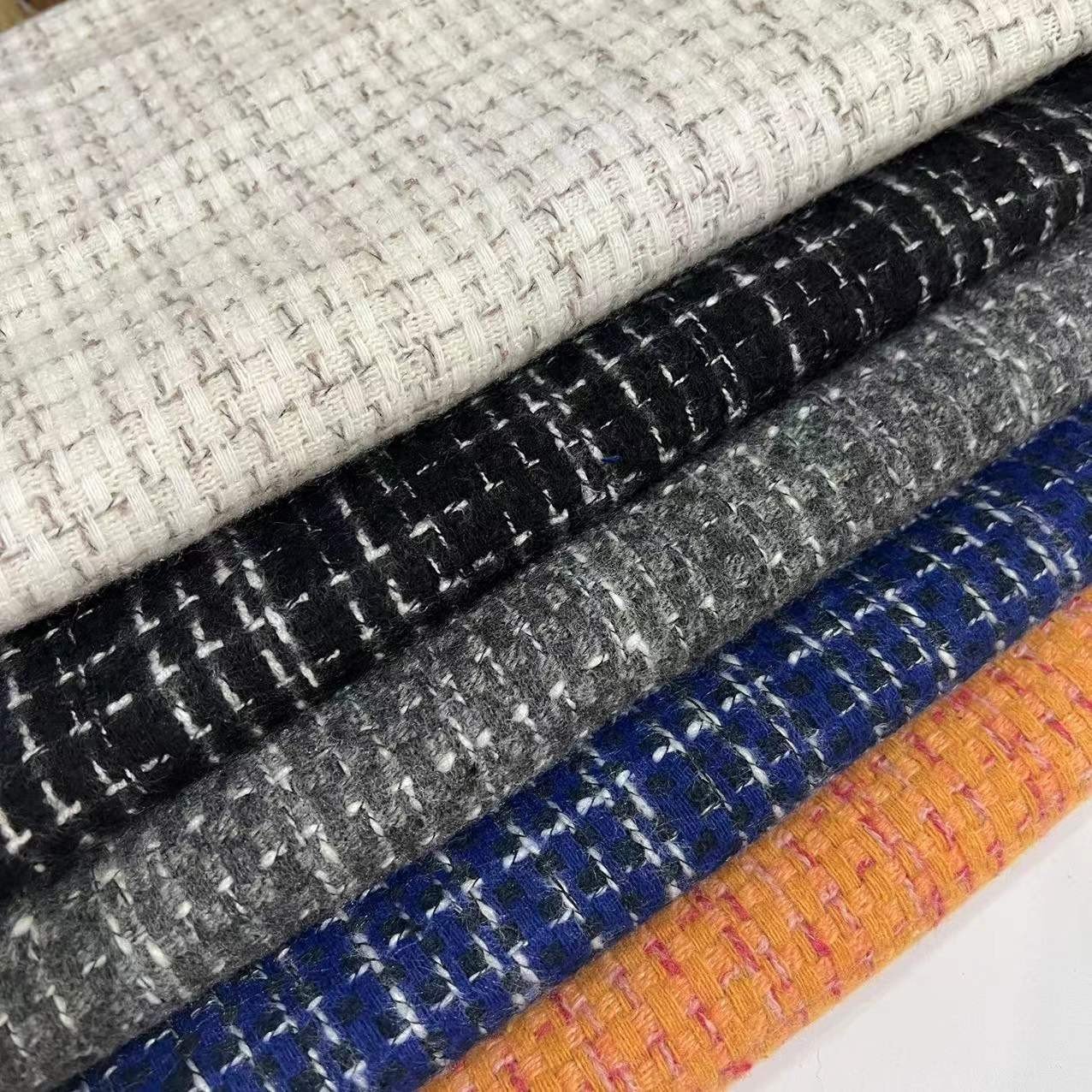 Modern Style Fashionable 300g Polyester Woolen Tweed Plaid Fabric Woven Stretchy Cloth Girls' Coats Dresses Sofas Curtains Cars
