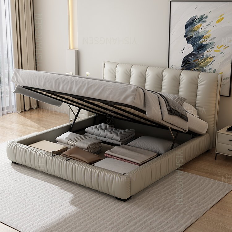 Waterproof Fabric Queen Size Bed Soft Fiber Padding Comfort Faux Leather Upholstered Headboard Pine Slat Feature