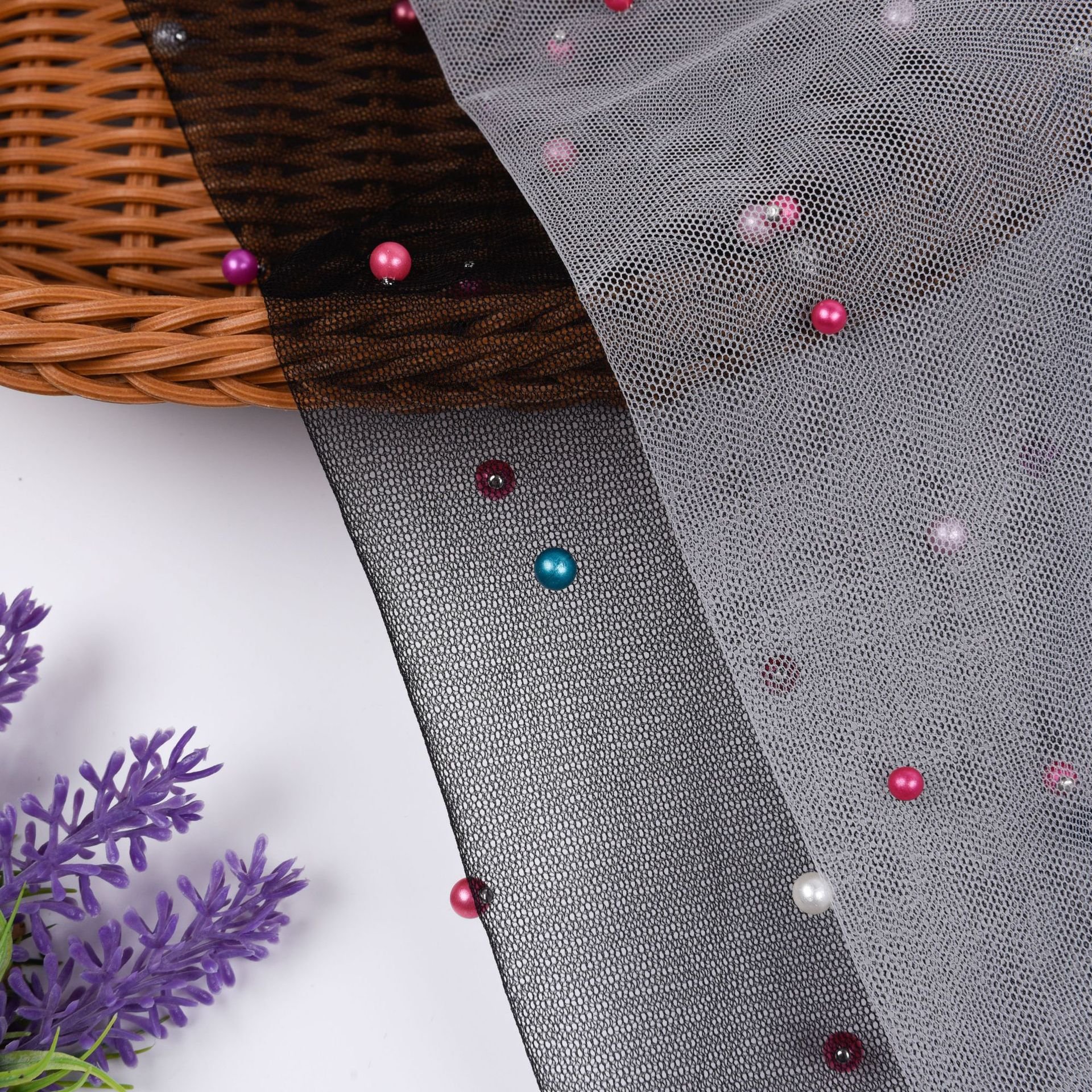 pearl tulle fabric pearl 3D tulle bridal fabric for wedding dress