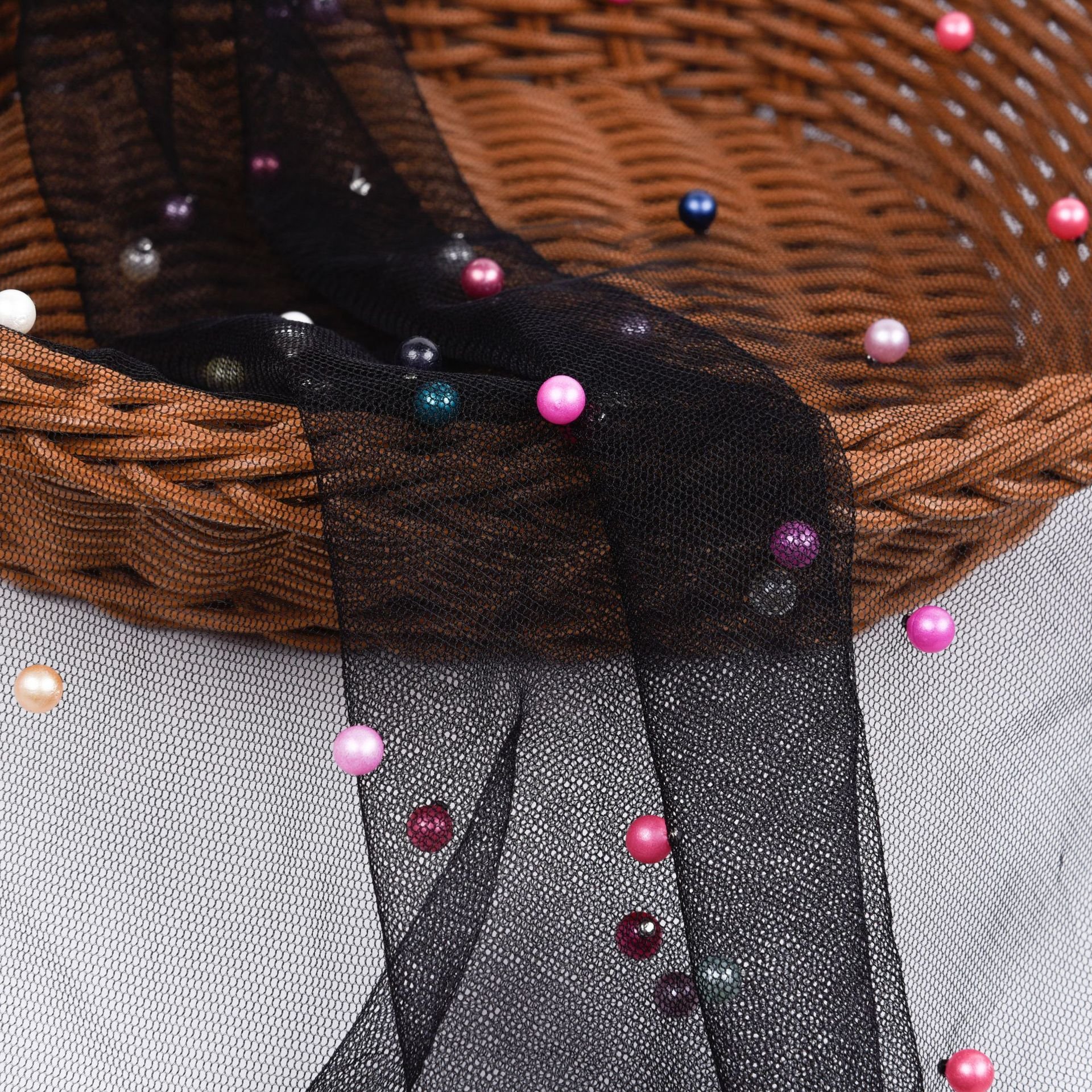 pearl tulle fabric pearl 3D tulle bridal fabric for wedding dress
