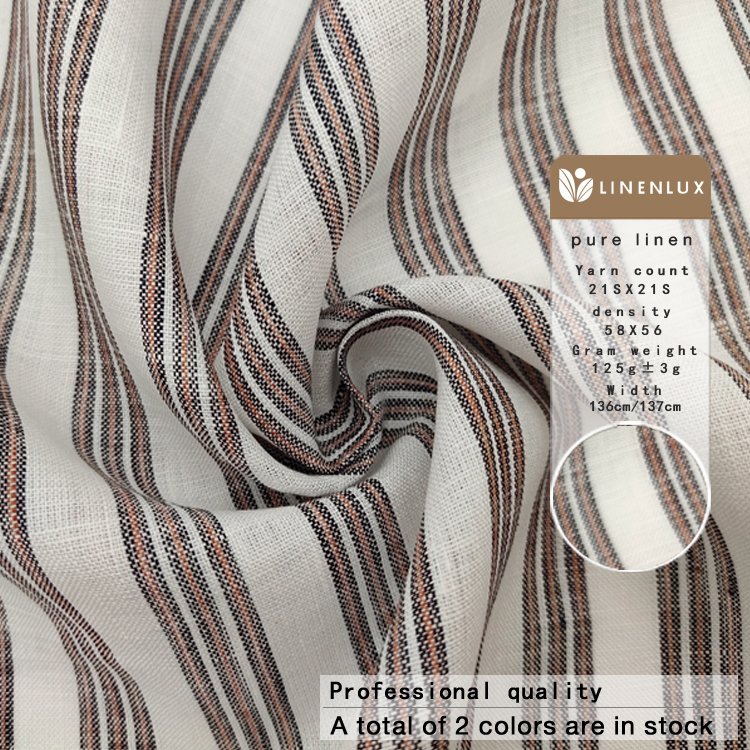 Spring summer girls cloth linen fabrics soft washed french thailand yarn dyed premium striped 100% linen fabric for clothing