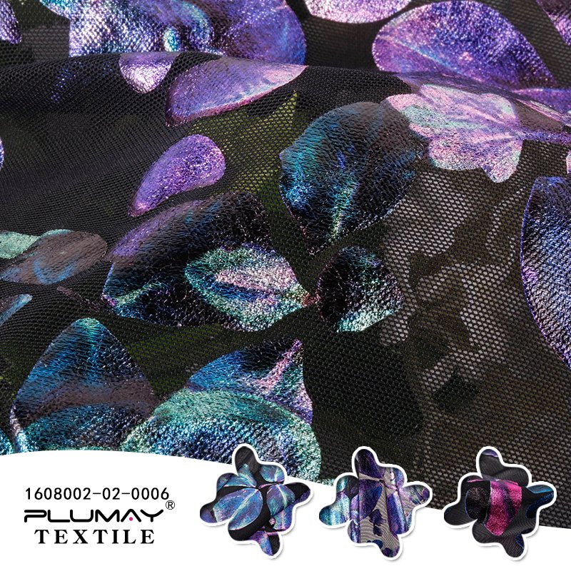 Manufacture foil big flower mesh fabric for women clothing textile custom elastic fashion ripstop air stretch underwear tulle
