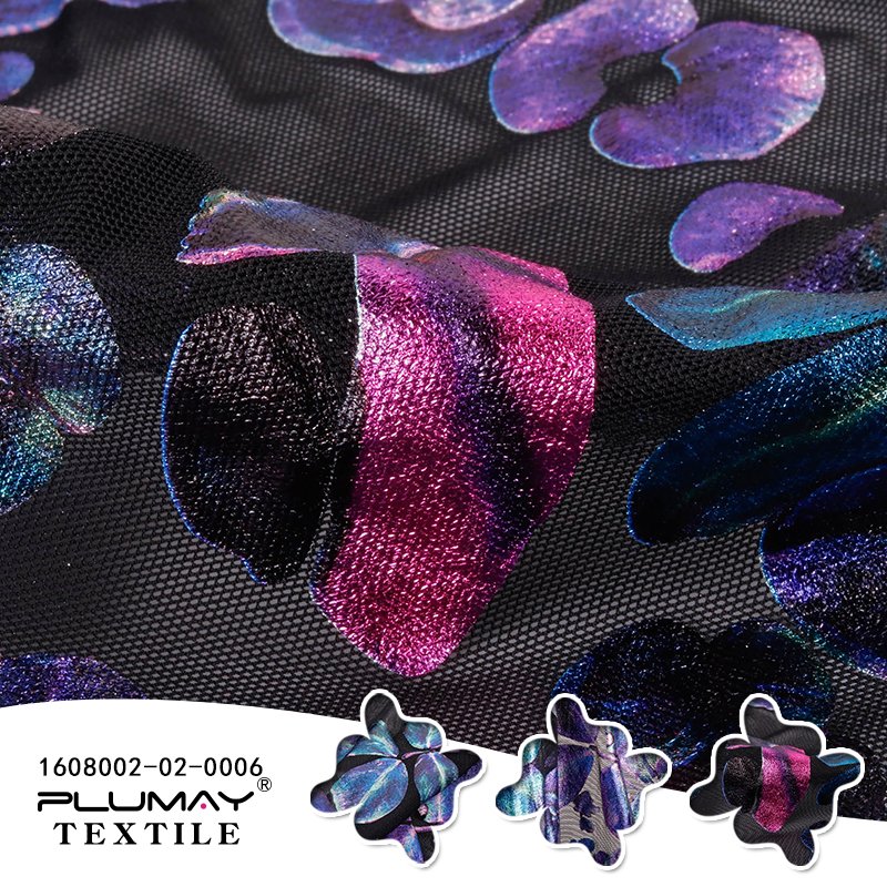 Manufacture foil big flower mesh fabric for women clothing textile custom elastic fashion ripstop air stretch underwear tulle