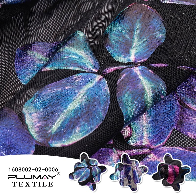 Manufacture foil big flower mesh fabric for women clothing textile custom elastic fashion ripstop air stretch underwear tulle