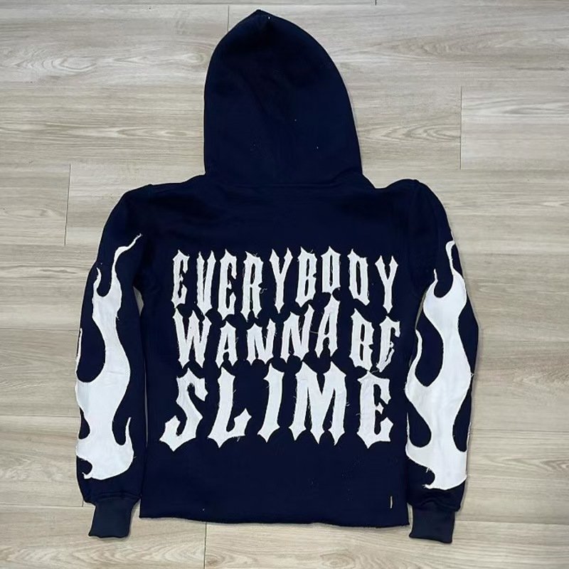 Autumn Cropped Boxy Hoodie for Men Embroidered Puff Printing Rhinestones Distressed Terry Fabric Screen Printed Animal Pattern
