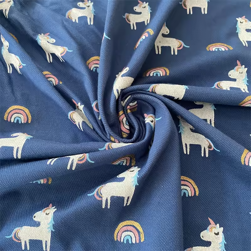Custom High Quality Cotton Denim Fabric Unicorn Printed C/T Knitted Twill Fabric