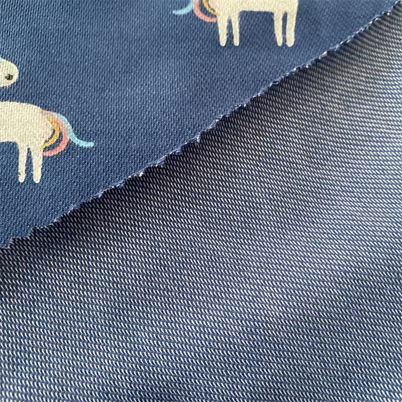Custom High Quality Cotton Denim Fabric Unicorn Printed C/T Knitted Twill Fabric