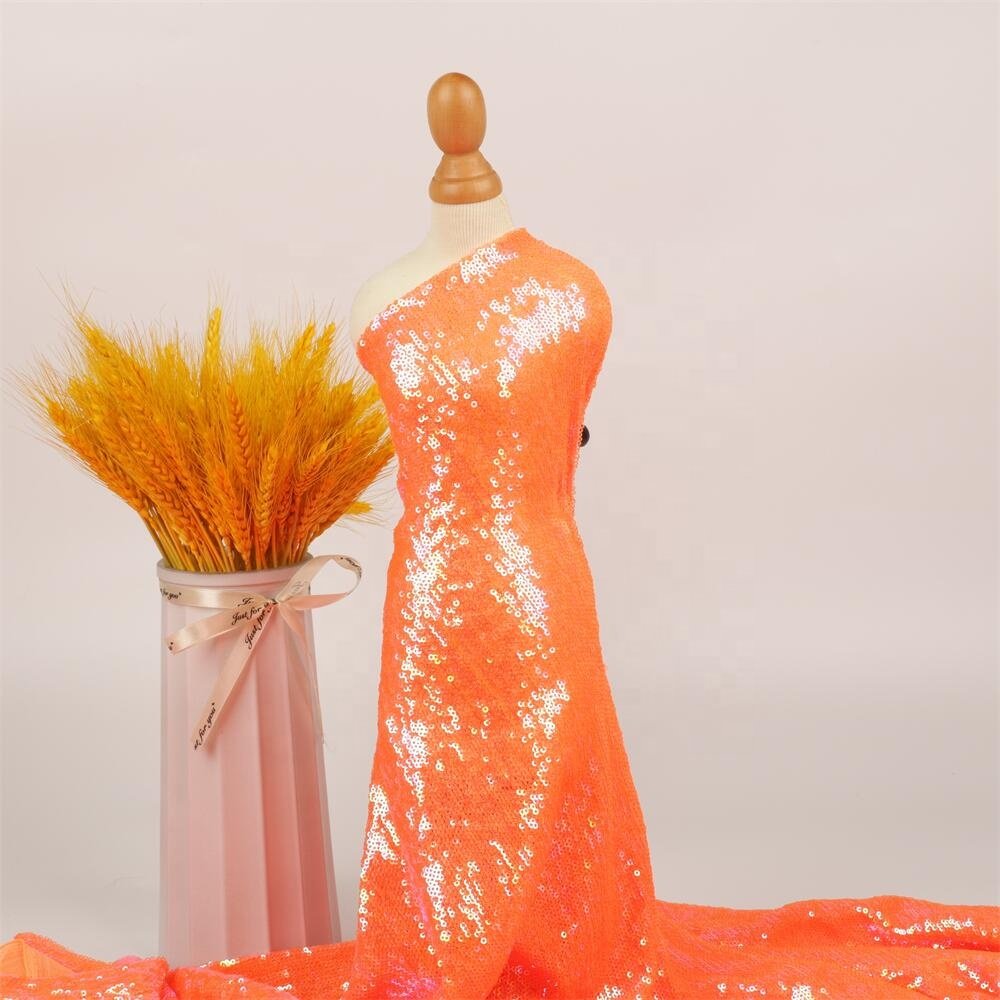 High quality pink glitter 100% polyester sequin embroidery lace fabrics for women