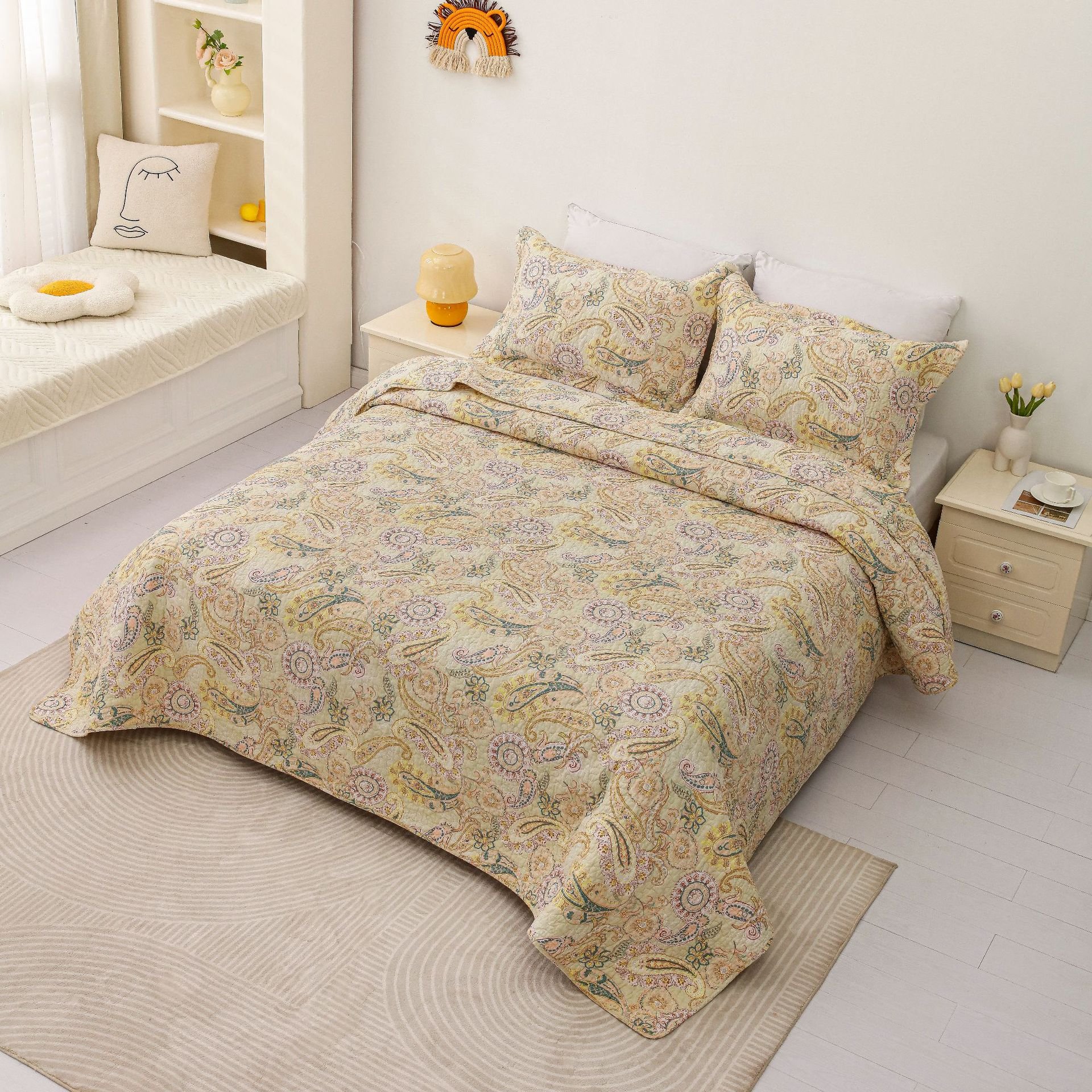 European and American plants and flowers cotton bed cover three-piece summer cool quilt blanket double-sided cotton