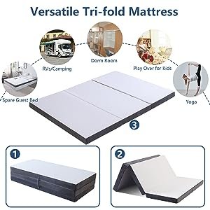 Memory Foam Mattress with Soft Bamboo Cover for Guests Children and Adults, Foldable Bed Mattress for Back Pain Relief