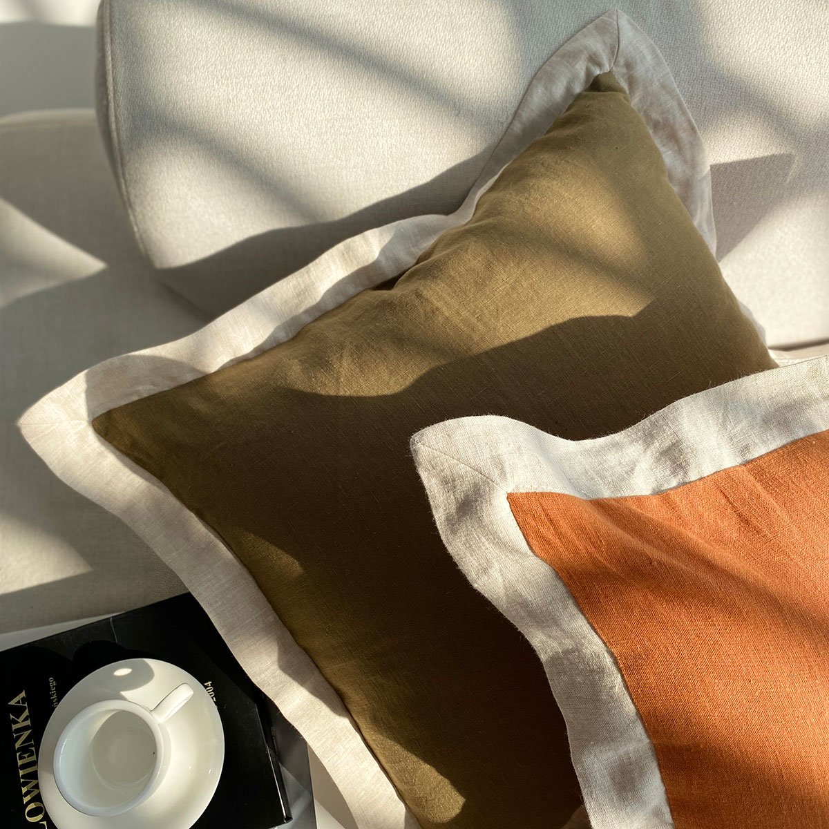 color-border100% linen pillowcase set housewife style envelope pillowcase pillowslip with ties soft and comfortable