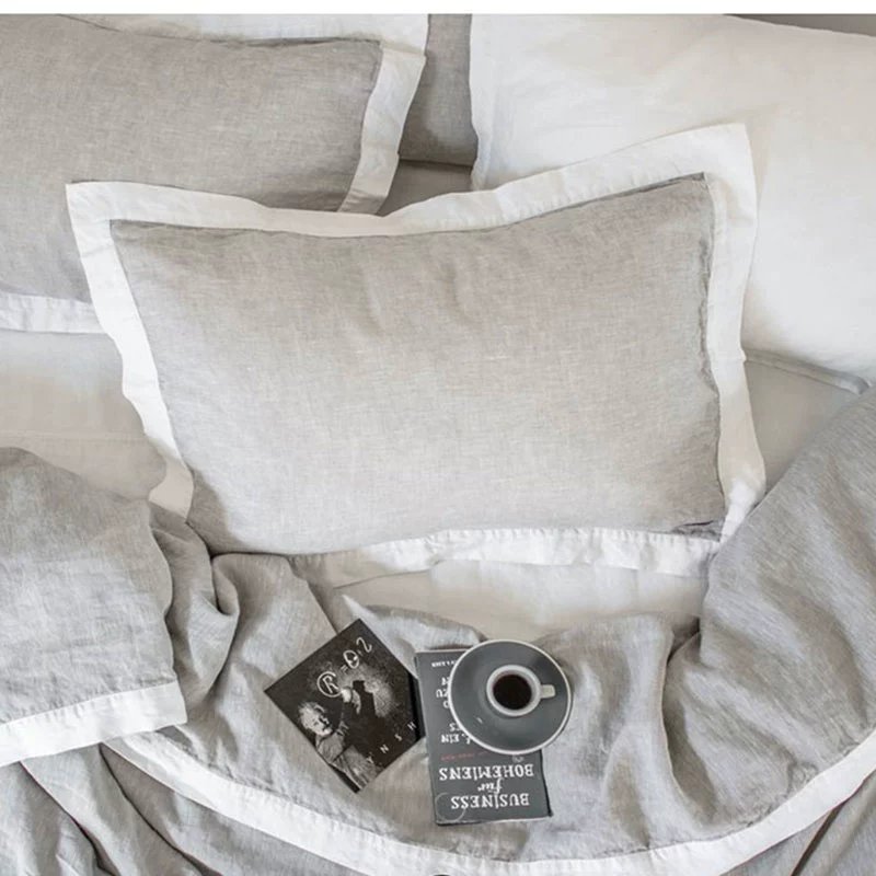 color-border100% linen pillowcase set housewife style envelope pillowcase pillowslip with ties soft and comfortable