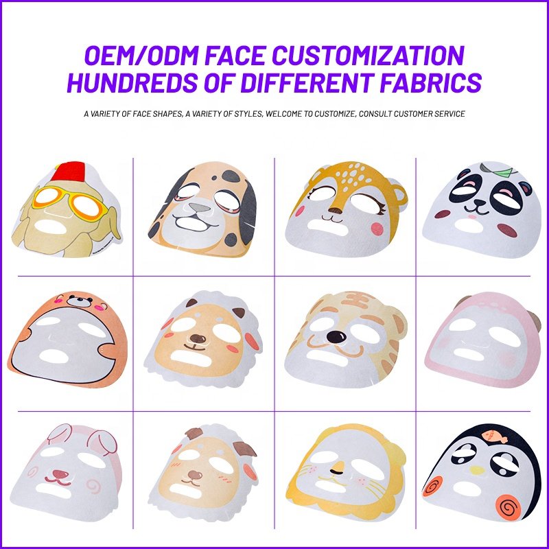 Multicolor Cartoon Pattern Printing Facial Mask Sheet for Kids, Children - Made with 100% Cotton