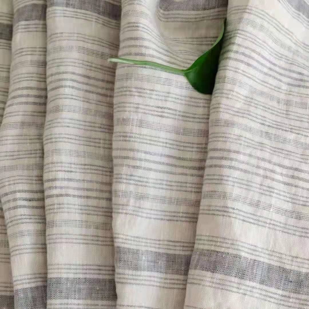 280CM 110inch Wide stripes Linen fabric wholesale 100% pure linen Pinstripes Bedding Fabric Enzyme washed linen fabric 175GSM