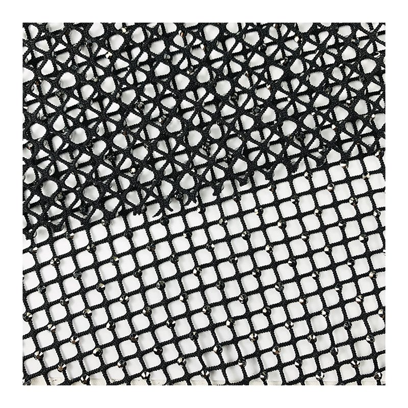 Top quality Embroidery piece mesh cloth hot drill 100% polyester Embroidery fabric for full dress