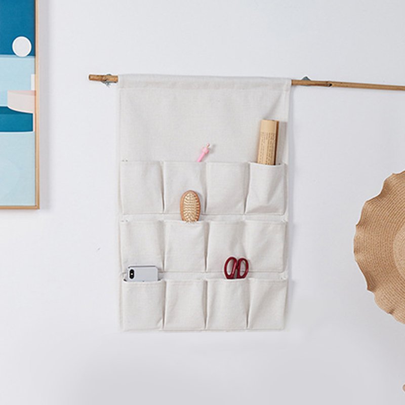 Cotton Linen Christmas Advent Calendar with 12 Pockets, Hanging Storage Bag for Xmas Holiday Home Wall Decoration (Blank)