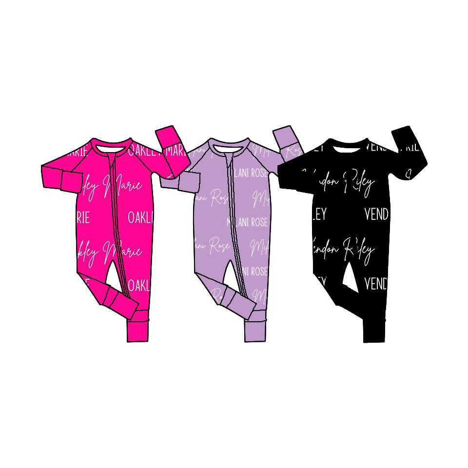 custom name Printed Kid infant bamboo two way zippy sleepwear pijamas romper