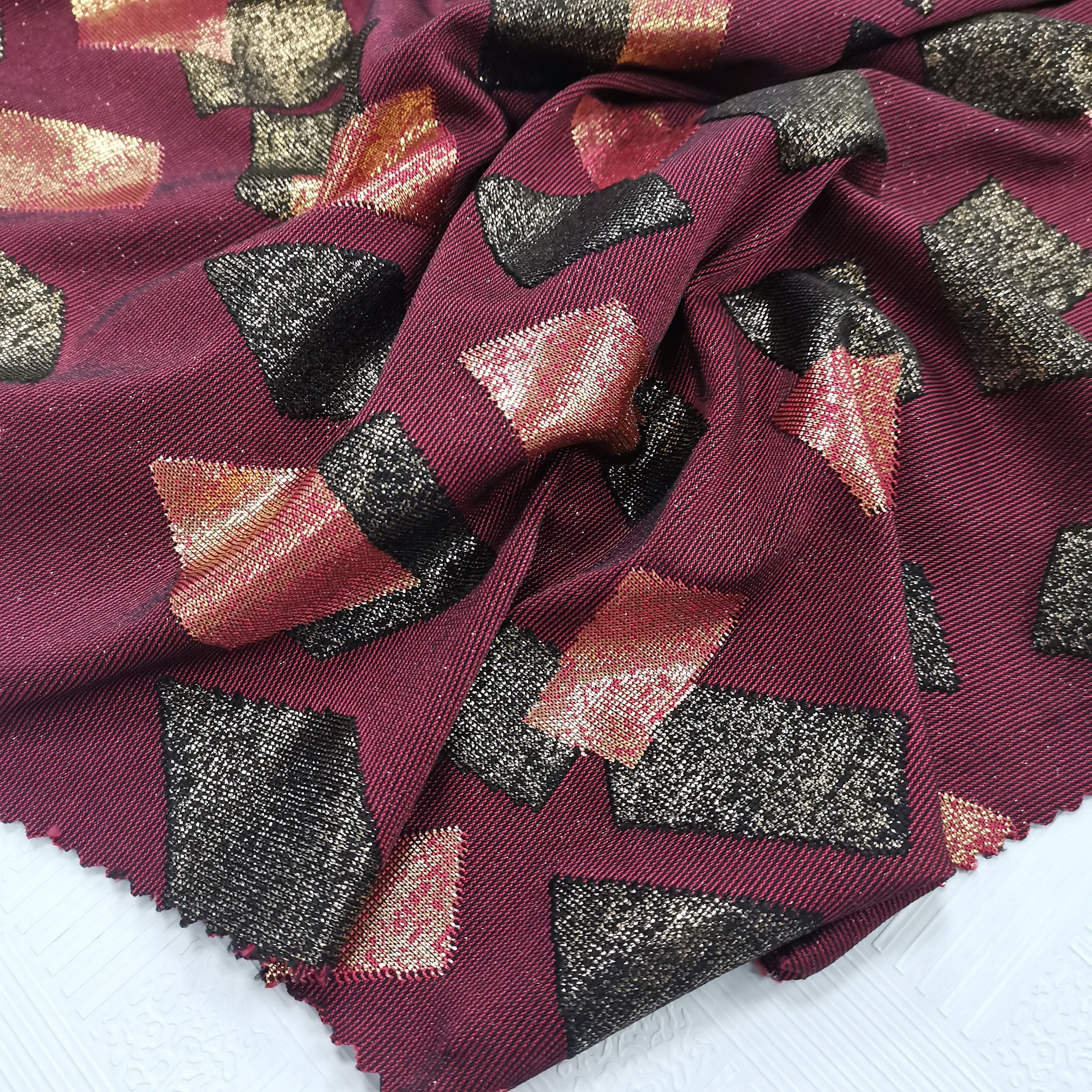custom brocade jacquard fabric bronzing printing stamping foil loop transfer pattern gorgeous fabric for ladies spring dresses