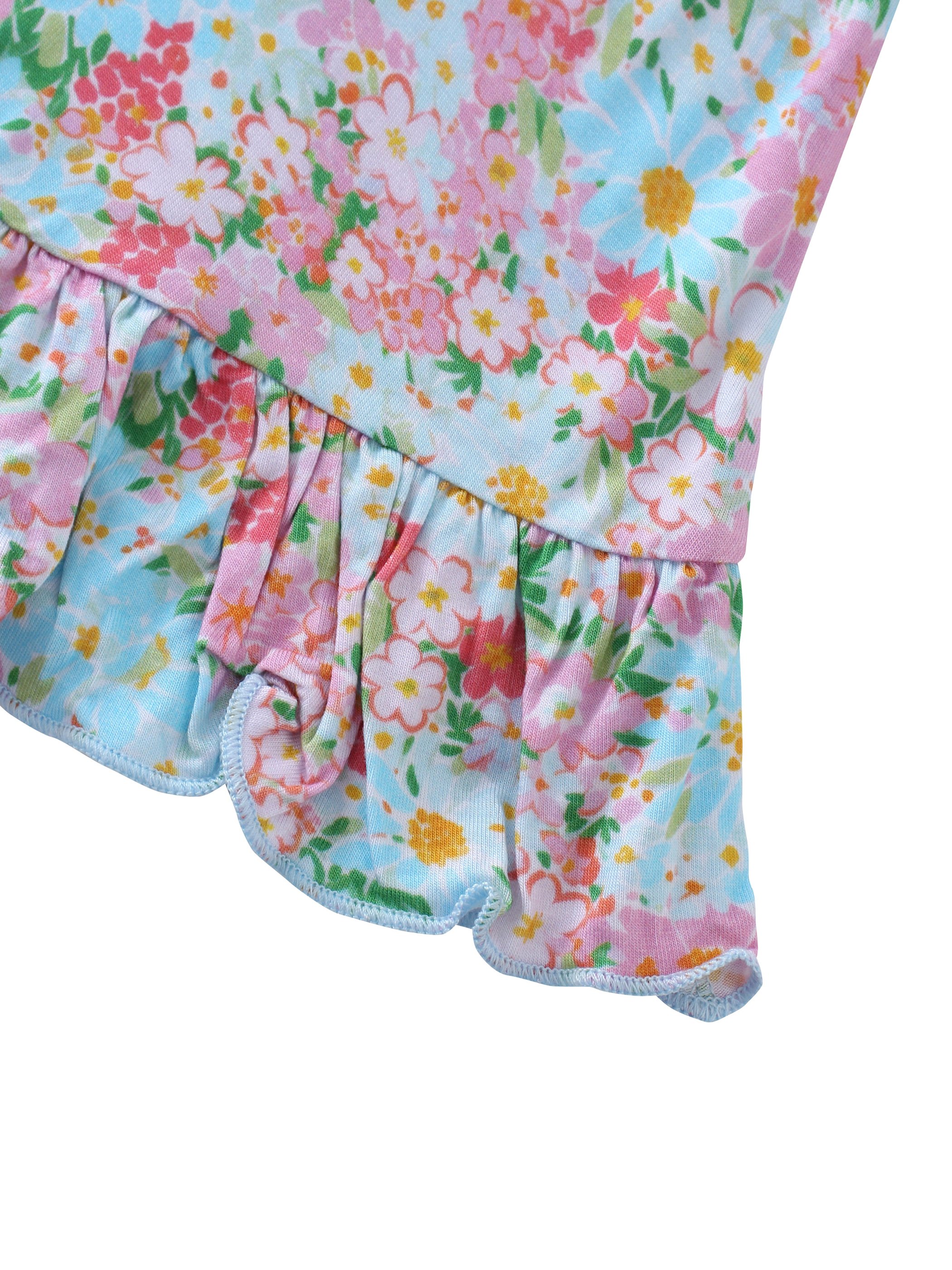 OEM Customizable Girls Summer Dress Casual Short-Sleeved Floral Print with Bamboo Fiber for Children