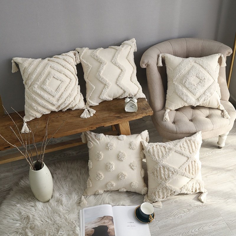 Hot Selling Bohemian Tufted Boho Cushion Cover Set Fringe Pillow Cover Geometric Pillowcase For Sofa