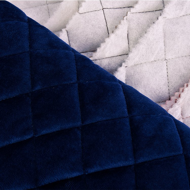 Soft touching 100%polyester navy color diamond quilted velvet fabric for sofa cover