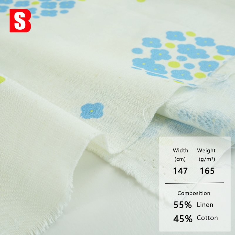 Newest 55% Linen 45% Cotton Printed Dress for Women for Shirt Curtain Bedding Garment Use Factory Price