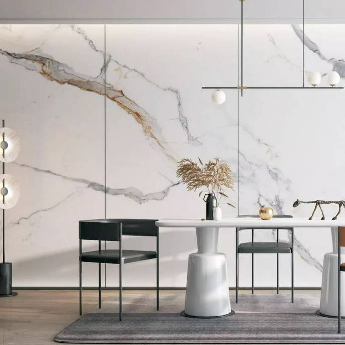 Indoor Decoration Use Waterproof Marble Grain PET Bamboo Charcoal Wood Veneer Wall Panel