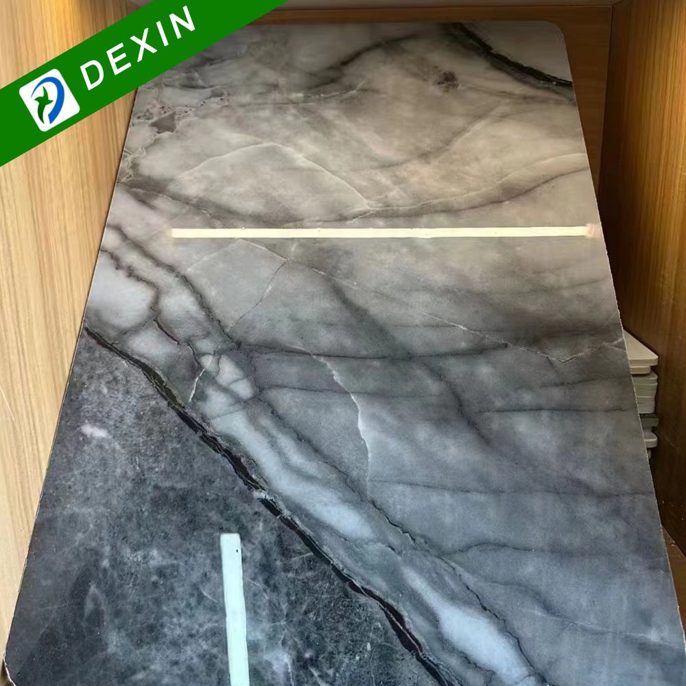 Indoor Decoration Use Waterproof Marble Grain PET Bamboo Charcoal Wood Veneer Wall Panel